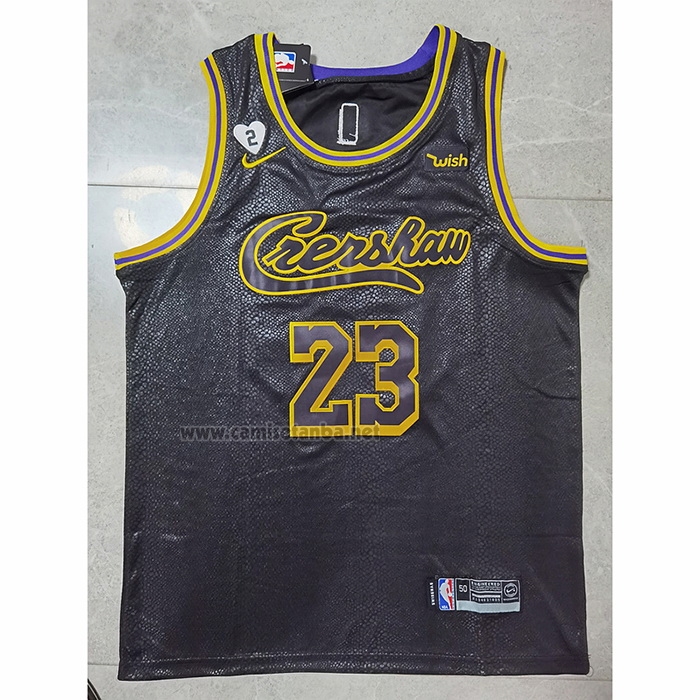 Camiseta Los Angeles Lakers LeBron James #23 Crenshaw Black Mamba Negro